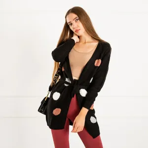 Dámsky čierny viazaný sveter s farebnými špendlíkmi - Oblečenie
