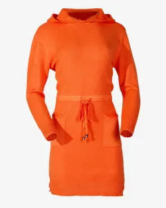 Oranžová dámska tunika svetra s kapucňou – oblečenie
