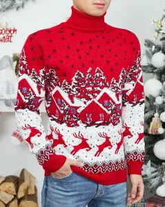 Royalfashion Červený vianočný pánsky sveter s rolákom