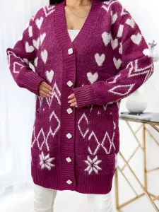 Royalfashion Vzorovaný fialový dámsky sveter s prehozmi