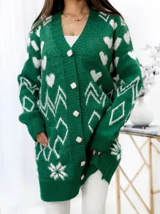 Royalfashion Vzorovaný zelený dámsky sveter s prehozmi