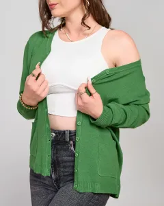 Royalfashion Zelený dámsky sveter s vreckami