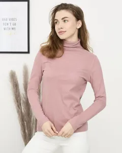 Ružový dámsky sveter s polovičným rolákom - Oblečenie