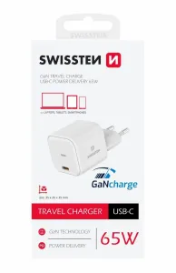 Swissten sieťový adaptér GaN 1x USB-C 65W, Power Delivery, biely