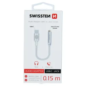 Audio adaptér Swissten USB-C/Jack (samica) 0,15 m, strieborný 73501302