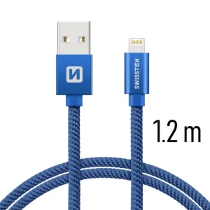Dátový kábel Swissten textilný s Lightning konektorom a podporou rýchlonabíjania, modrý 71523208