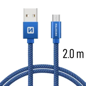 Dátový kábel Swissten textilný s Micro-USB konektorom a podporou rýchlonabíjania, modrý 71522308