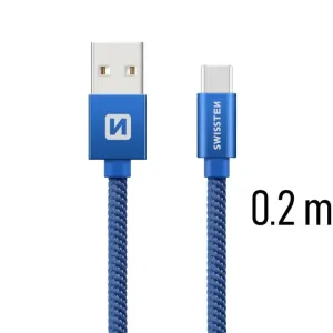 Dátový kábel Swissten textilný s USB-C konektorom a podporou rýchlonabíjania, modrý 71521108