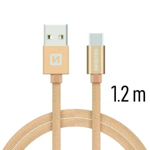 Dátový kábel Swissten textilný s USB-C konektorom a podporou rýchlonabíjania, Gold 71521204