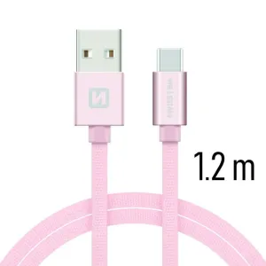 Dátový kábel Swissten textilný s USB-C konektorom a podporou rýchlonabíjania, ružovozlatý 71521205