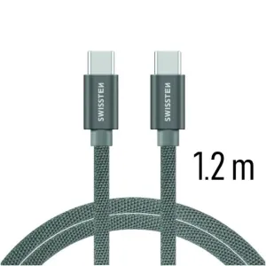 Dátový kábel Swissten textilný s USB-C konektormi a podporou rýchlonabíjania, sivý 71527202