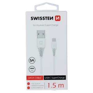 Dátový kábel Swissten USB / USB-C 1,5 M a s podporou super rýchlonabíjania 5A, biely 71504431