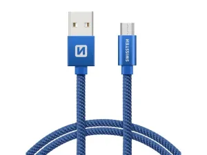 Dátový kábel Swissten textilný s Micro-USB konektorom a podporou rýchlonabíjania, modrý 71522208