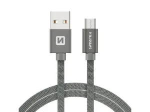 Dátový kábel Swissten textilný s Micro-USB konektorom a podporou rýchlonabíjania, sivý 71522202
