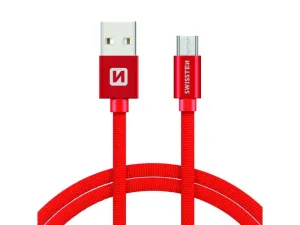 Dátový kábel Swissten textilný s Micro-USB konektorom a podporou rýchlonabíjania, červený 71522206