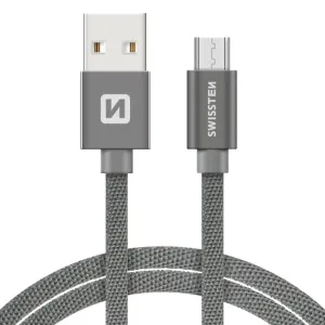 Dátový kábel Swissten textilný s Micro-USB konektorom a podporou rýchlonabíjania, strieborný 71522203