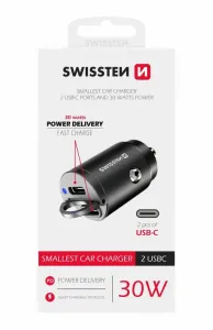 CL nano adaptér Swissten Power Delivery 2 x USB-C 30 W, čierna 20111800