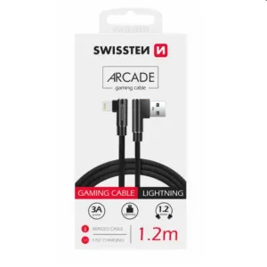 Dátový kábel Swissten USB/LIGHTNING textilný s podporou rýchlonabíjania, čierny 71527700