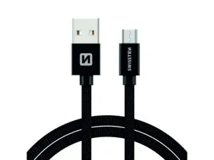 Dátový kábel Swissten textilný s Micro-USB konektorom a podporou rýchlonabíjania, čierny 71522201