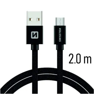 Dátový kábel Swissten textilný s Micro-USB konektorom a podporou rýchlonabíjania, čierny 71522301