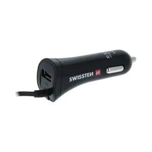 Autonabíjačka Swissten 2.4A so zabudovaným USB-C káblom a USB konektorom 20111500