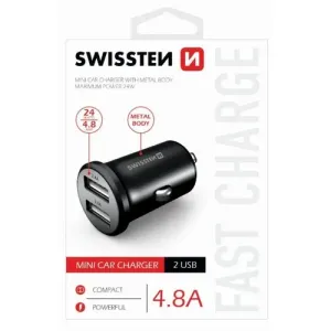 Autonabíjačka Swissten Metal Mini 2xUSB 4,8A Čierna