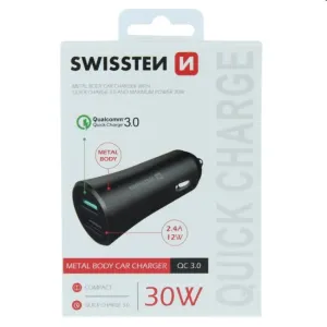 Autonabíjačka Swissten s podporou Qualcomm Quick Charge 3.0, 30W, matná čierna 20111650