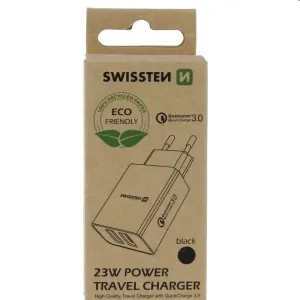 Nabíjačka Swissten 2 x USB QC 3.0 a USB 23 W, čierna 22060200ECO