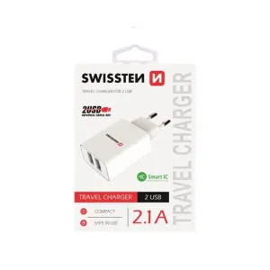 Nabíjačka Swissten Smart IC 2.1A s 2 USB konektormi, biela 22034000
