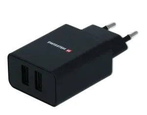 SWISSTEN Napájací adaptér Swissten smart IC 2x USB, napájanie 2,1 A, čierny