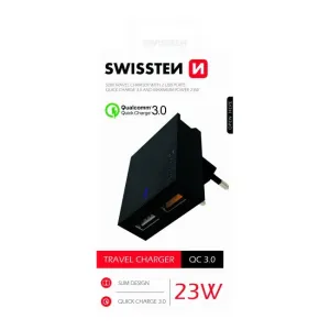 Rýchlonabíjačka Swissten Qualcomm Charger 3.0 s 2 USB konektormi, 23 W, čierna 22049500