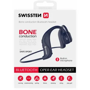 SWISSTEN Bezdrôtové bluetooth slúchadlá Bone conduction, mikrofón, ovládanie hlasitosti, modrá, šport. typ bluetooth
