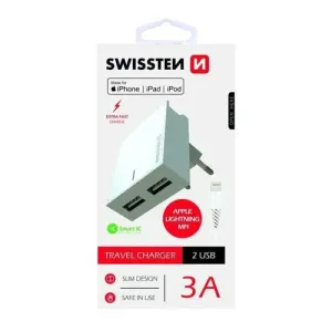 Swissten sieťová nabíjačka lightning MFi SMART IC 2× USB 3A biela