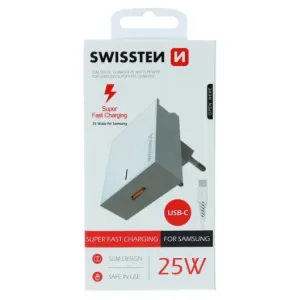 Swissten sieťový adaptér pre Samsung Super Fast Charging 25W + dátový kábel USB-C/USB-C 1,2 m biely