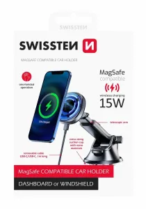 Swissten Dashboard magnetický držiak do auta s bezdrôtovým nabíjaním 15 W (MagSafe compatible)