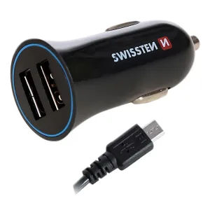 Nabíjačka USB 12/24V Swissten 2,4AMP 2xUSB + kábel MICRO USB, originál kábel