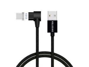 Magnetický dátový kábel Swissten Arcade textilný s USB-C konektorom a podporou rýchlonabíjania, čierny 71528100