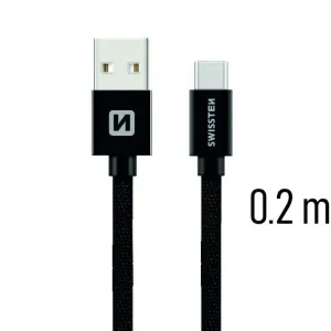 Dátový kábel Swissten textilný s USB-C konektorom a podporou rýchlonabíjania, čierny 71521101