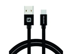 Dátový kábel Swissten textilný s USB-C konektorom a podporou rýchlonabíjania, čierny 71521201