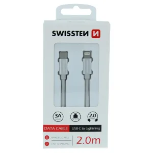 SWISSTEN Dátový kábel Swissten USB-C / Lightning, 2m strieborný