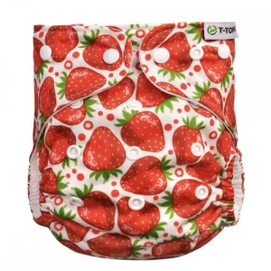 T-TOMI Pant Diaper AIO Changing Set Snaps prateľná nohavičková plienka s vkladacou plienkou na patentky Strawberries 4 -15 kg 3 ks