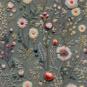 Flaušová kabátovina vyšívané lúčne kvety potlač šedá Antonia