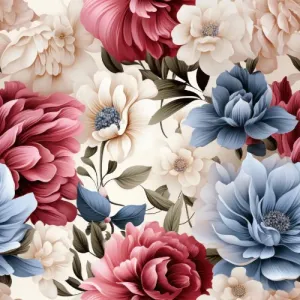 Imitácia bavlny romantické kvety Bordo
