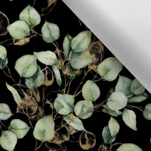 Látka s potlačou nepremokavý polyester TD/NS Eukalyptus čierny