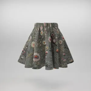 Panel na detskú kruhovú sukňu bavlna premium vyšívané lúčne kvety potlač šedá Antonia