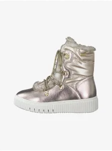 Členkové zimné topánky s umelým kožuštekom v zlatej farbe Tamaris #407439
