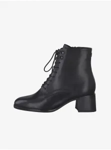 Čierne kožené členkové topánky na podpätku Tamaris #600549