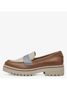 Women's brown-beige leather loafers Tamaris - Women #9087190