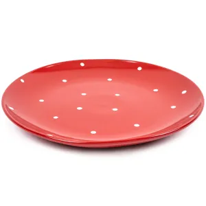 Keramický plytký tanier s bodkami, červená