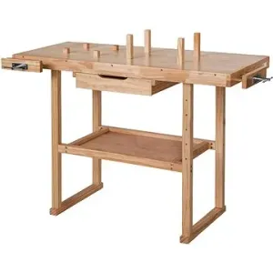 Dielenský stôl Ponk1 drevený so zverákmi hnedý